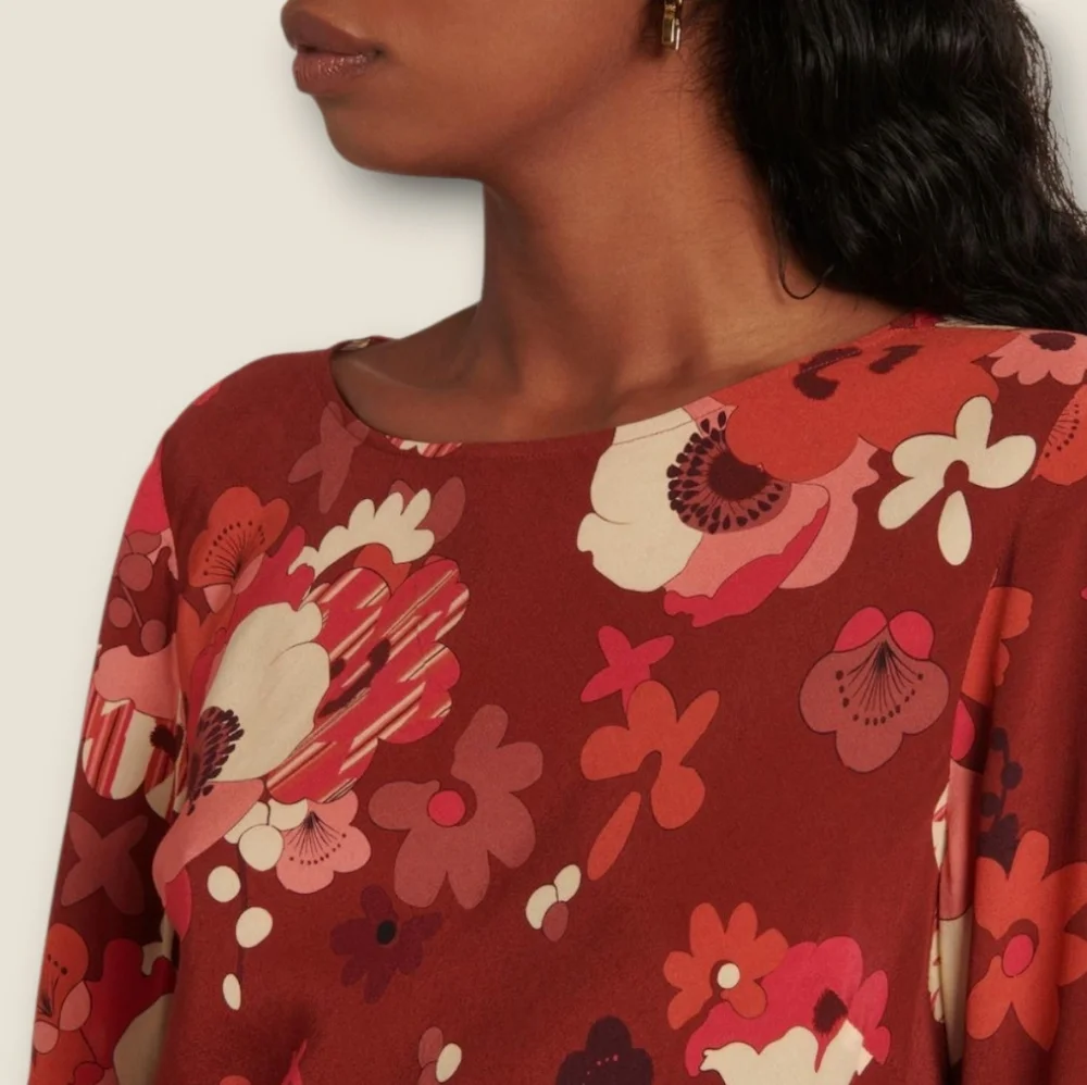 RIXO Ridley Red Pink Retro Floral Print Mini Dress Size 6 - Picture 2 of 12